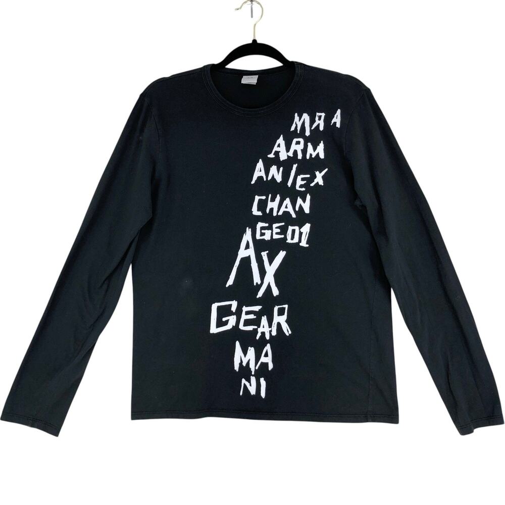 Armani Exchange T-Shirt Womens L Black Long Sleeve Graphic AX Pima Cotton Logo